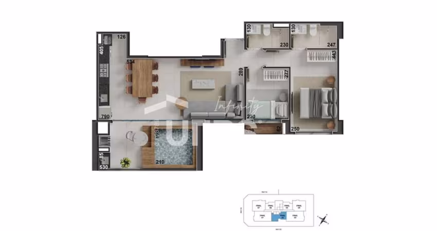 Apartamento 2 quartos (1 suíte) com piscina