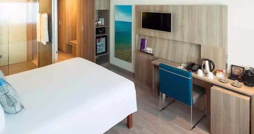 Flat disponível para venda no novotel santos gonzaga, com 27m², 1 dormitório e 1 vaga