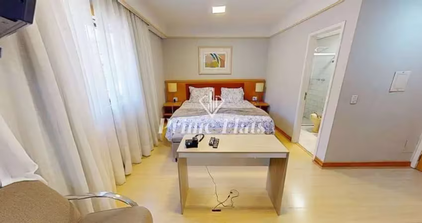 Flat disponível para locação no hotel bienal suítes, com 28m², 1 dormitório e 1 vaga