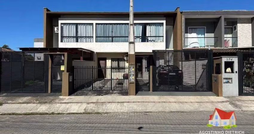 Sobrado geminado c/115 m2 c/03 quartos c/suite + area c/churrasq. + 02 vagas de garagem no jardim iririu!