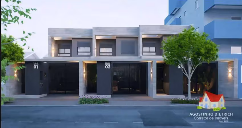 Sobrados geminados c/arquitetura moderna c/03 quartos c/suite + 02 vagas de garagem + espaco aos fundos no bairro iririu!