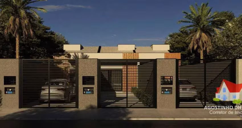 Casas geminadas terreas c/02 quartos + 02 vagas de garagens + espaco aos fundos no bairro aventureiro!