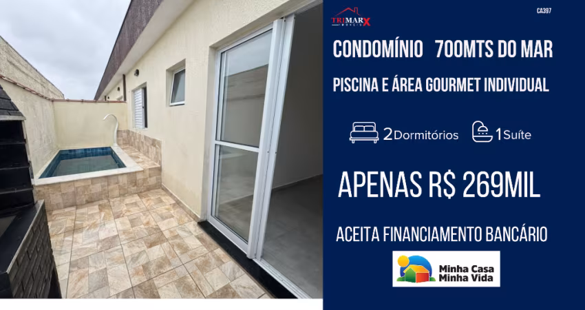 CONDOMÍNIO COM PISCINA INDIVIDUAL APENAS 269MIL
