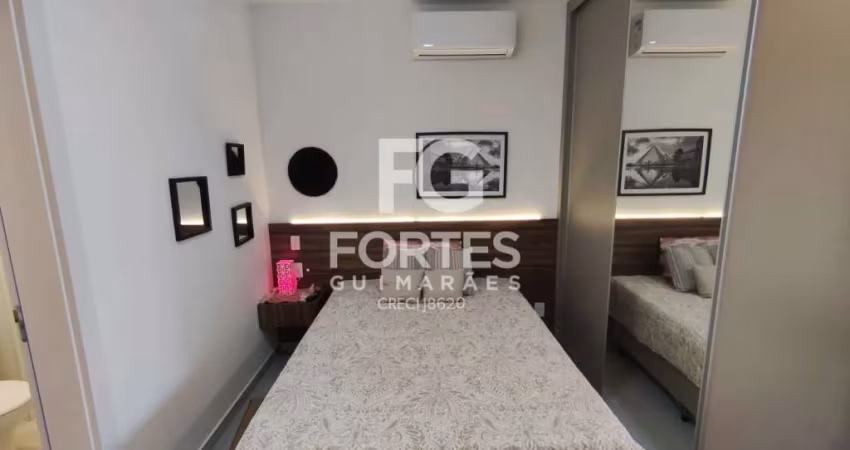 Apartamento Kitnet Studio Mobiliado e Decorado com 33m² sendo 1 quarto suíte com armário, painel para tv, cortina blackout e ar condicionado, ao lado da faculdade UNAERP;