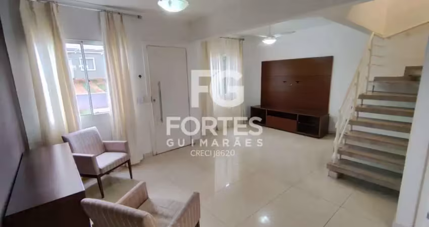 Casa sobrado em condomínio com 88m², 3 quartos sendo 1 suíte, armários, ventiladores de teto, 1 com ar condicionado, banheiro suíte e social com gabinetes, espelhos, box em vidro, sala para 3 ambiente