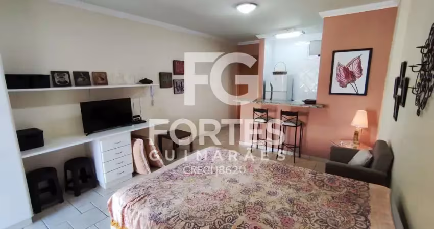 Apartamento kitnet mobiliado com 30m² sendo 1 quarto suíte com armário, espaço office e ar condicionado
