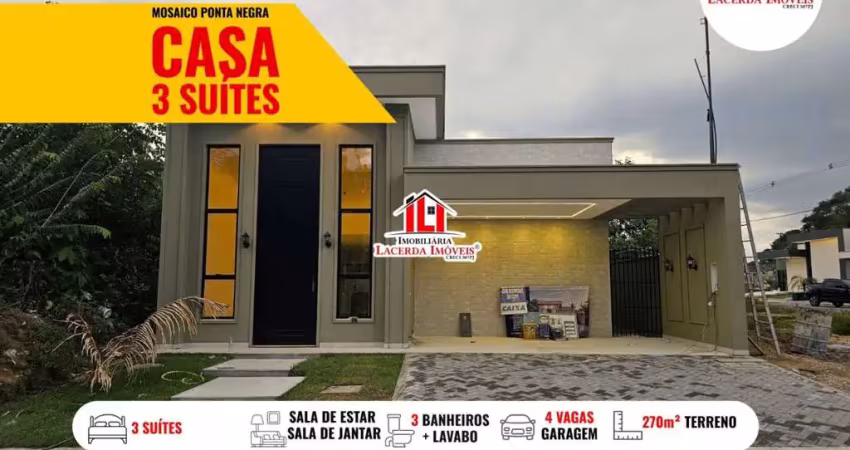 Casa em condomínio para venda em manaus, ponta negra, 3 dormitórios, 3 suítes, 3 banheiros, 4 vagas