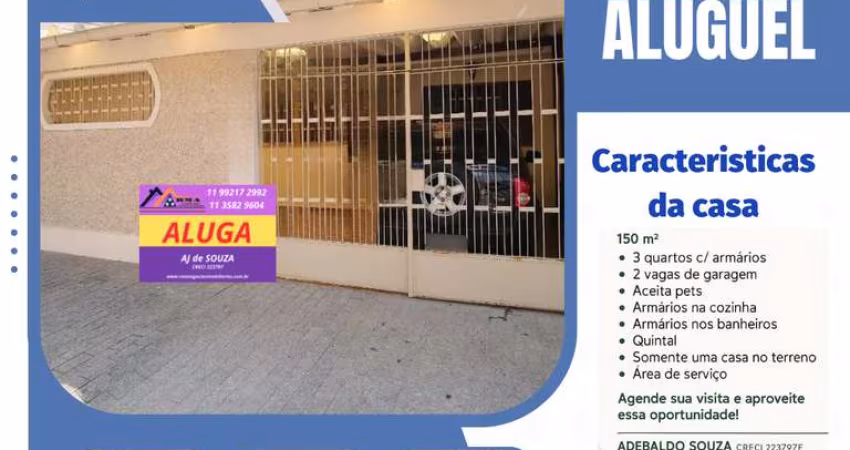 Casa para Locação em São Paulo, Chacara Santo Antonio (Zona Leste), 3 dormitórios, 2 banheiros, 2 vagas