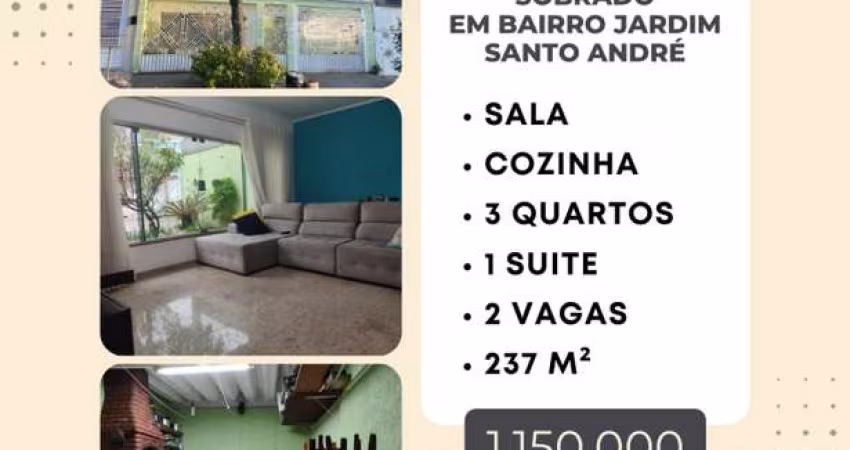 Sobrado para Venda em Santo André, Bairro Jardim, 3 dormitórios, 1 suíte, 2 banheiros, 2 vagas