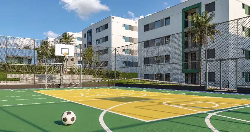 Apartamentos de 37m² a 48m² com 2 quartos e sacada com churrasqueira em condomínio completo