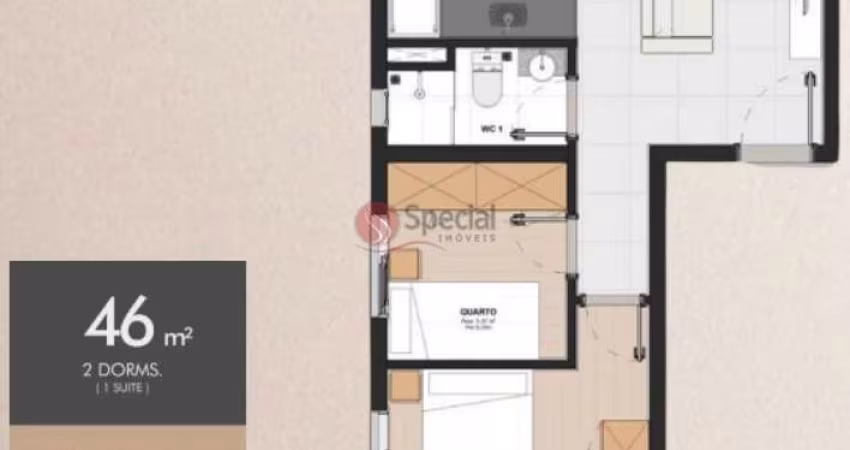 Apartamento no Tatuapé, 46 metros.