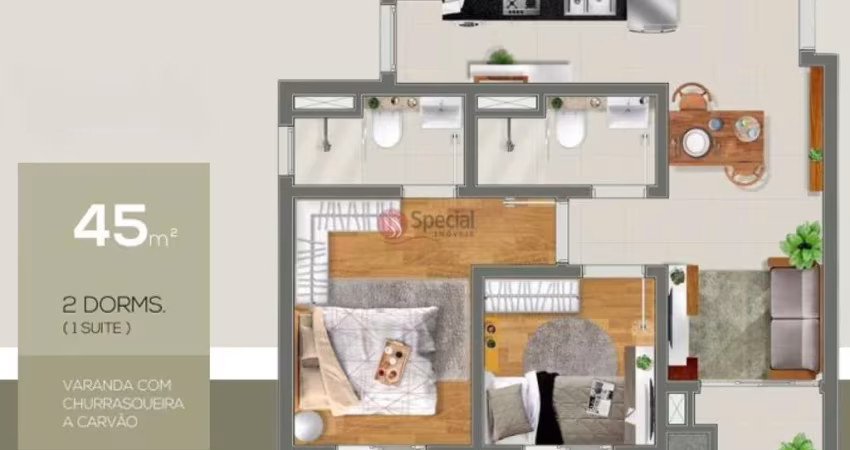 Apartamento Novo de 45m com 2 dormitorio  - por R$ 470.000 na Vila Matilde