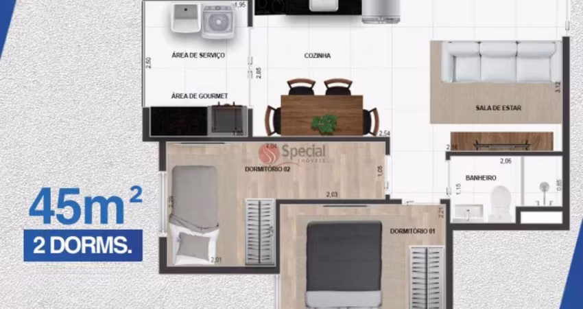 Apartamento novo de 45 metros com 2 dormitorio na Penha.