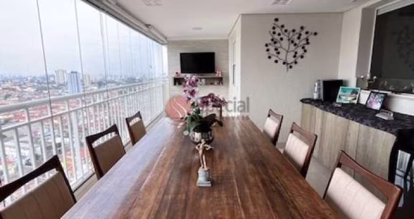 Apartamento no Anália Franco com 124 m², mobiliado,  3 quartos e 4 vagas com varanda gourmet.
