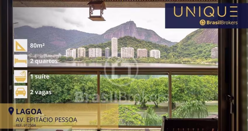 Flat em Ipanema com vista deslumbrante para a lagoa, varandão, sala e 2 quartos e 2 vagas .