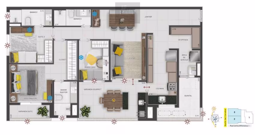 Patriani Vitra , Apartamento 3 dormitórios sendo  2 Suítes