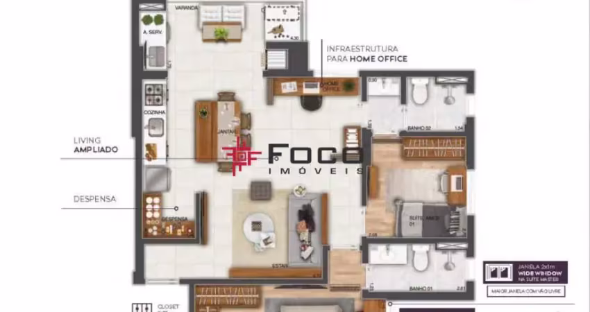 Apartamento á venda - edifício wonder - jardim satélite - 02 dormitórios - 02 suítes - 73,14m²