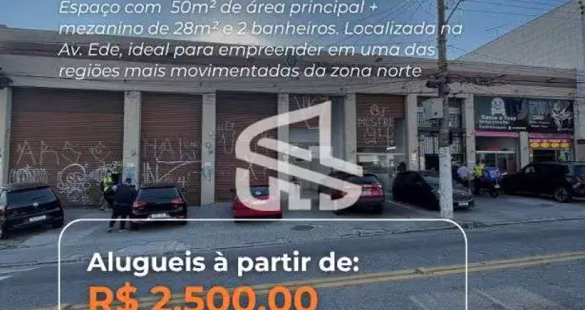 Loja para alugar 50 m2 e mezanino 28,00 m2 com 2 banheiros na av. ede, altura no 305 - vila ede