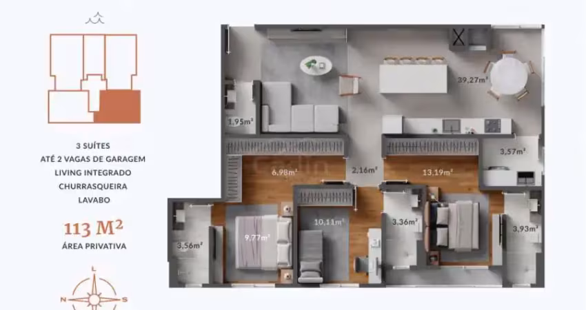 Apartamento 03 dormitórios, centro, navegantes- residencial amber tower