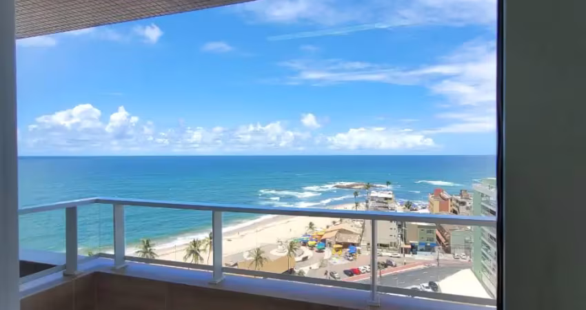1/4, mobiliado e quitado. amaralina. 50 m da praia. linda vista para o mar. deck com piscina. creci 6857.