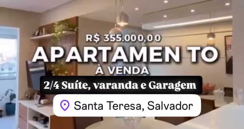 Lindo apartamento à venda 2/4, suíte, varanda, garagem - santa teresa/luiz anselmo