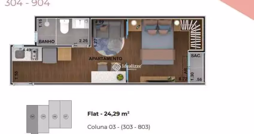 Flat com 1 quarto à venda na Rua Doutor Paulo Monteiro Mendes, 303, Monte Castelo, Volta Redonda