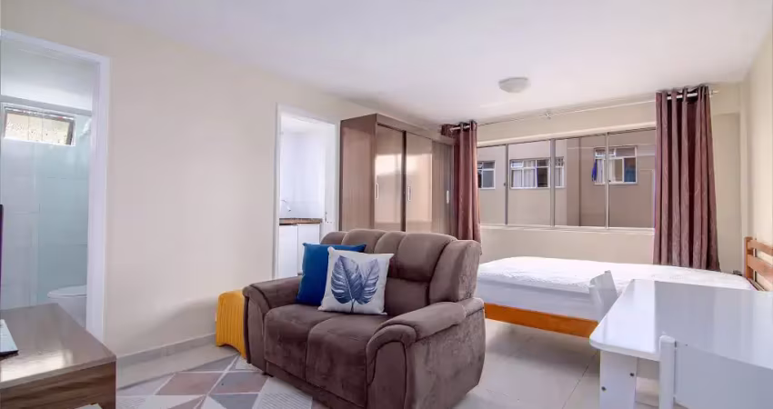 Aluguel - kitnet/studio - todo mobiliado e decorado - excelente localização - bairro alto da glória - curitiba