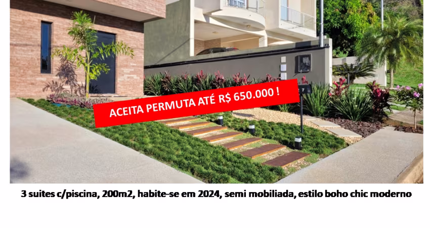 Linda casa 200m2 - 3 suites c/piscina condominio fechado vila real bragança paulista