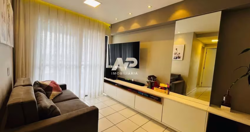 Apartamento com 2 quartos (1 suíte), 53m², varanda, sala para 2 ambientes, móveis planejados, cozinha e área de serviço