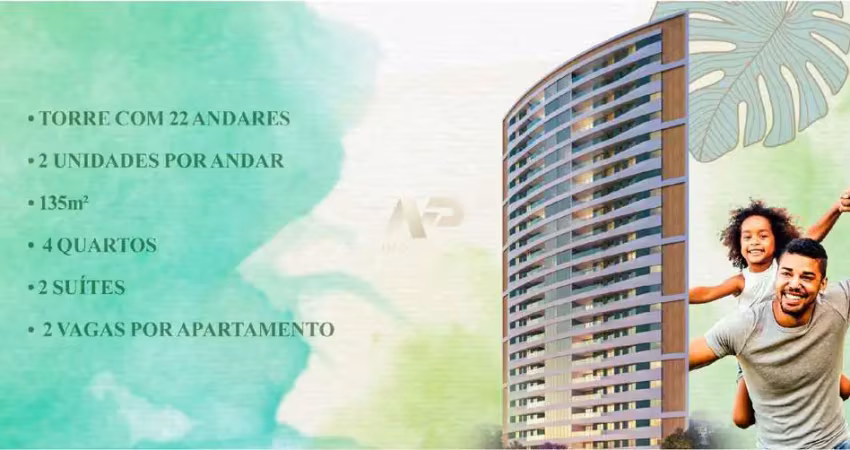 Conforto e sofisticação em torre exclusiva com lazer completo e apartamentos de 135m²