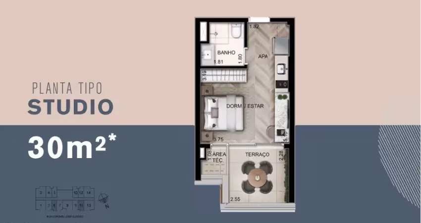 Viva em um studio moderno de 30 m² no ária higienópolis, em localização nobre
