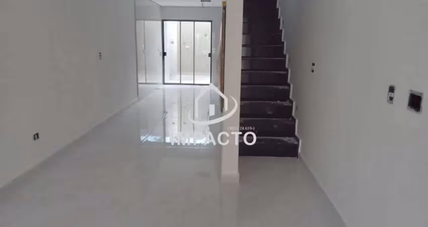 Sobrado novo com 118m², 3 dormitórios sendo 1 suíte com varanda, quintal gourmet e 2 vagas
