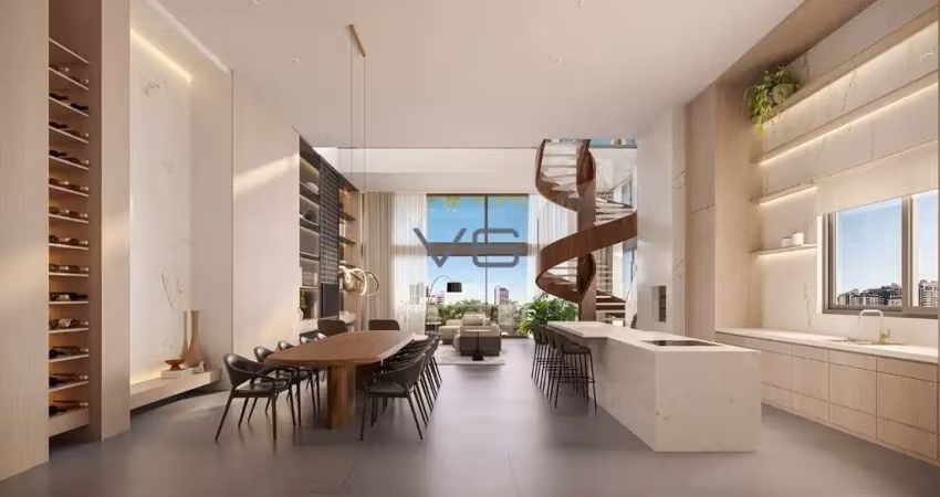 Cobertura duplex com 3 suítes,460 m² privativos, 5 vagas de garagem, no Batel, Curitiba-PR.