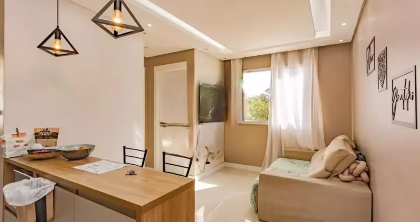 Apartamento 42m² à venda, com 2 quartos, 1 banheiro e armários planejados na cozinha, sala, dormitórios, banheiro, lavanderia, aquecedor.