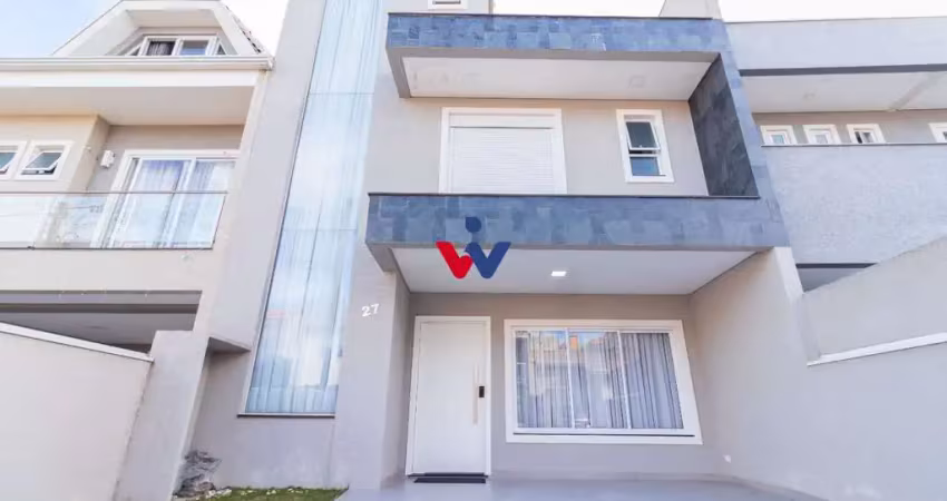 Sobrado triplex novo no campo comprido cic com terraço, churrasqueira e quintal gramado