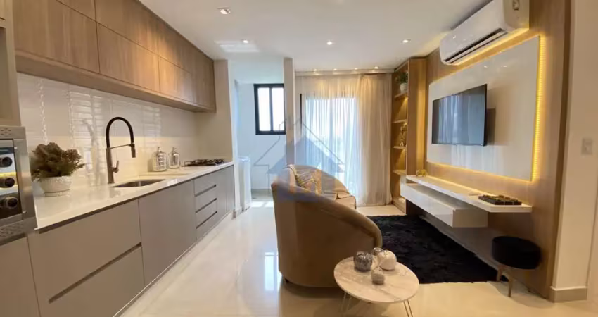 Apartamento novo, 1 suíte e 1 quarto, sacada gourmet, na av. paraná, centro!