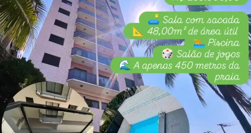 Lindissimo apto completo 1 dorm - tupi, sala com sacada, 450m da praia
