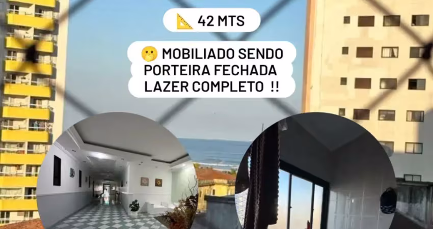1 dorm vila mirim // vista mar, apto mobiliado porteira fechada, lazer completo
