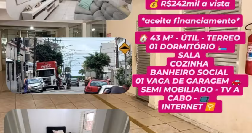 Oportunidade apto caiçara// 1 dormitório, semi mobiliado com tv a cabo e internet