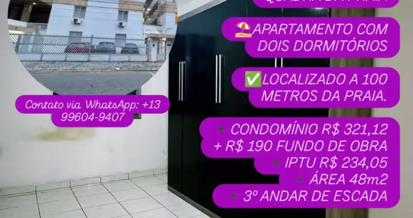 Canto do forte / apto uma quadra da praia, 2 dormitórios, 3 andar