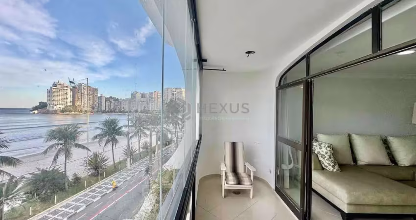 Apartamento com varanda na frente mar da praia das astúrias de 3 quartos (3 suítes, 2 vagas, guaruj