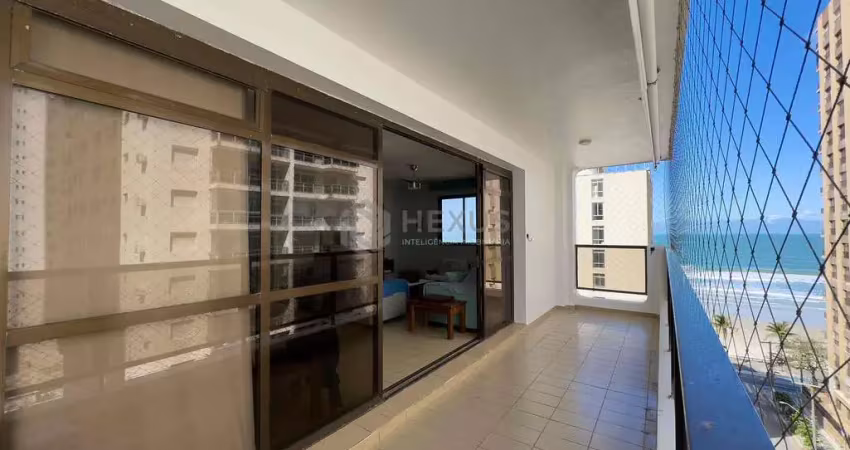 Apartamento com varanda, vista mar, quadra mar, lazer, praia das pitangueiras, guaruja | hexus inte
