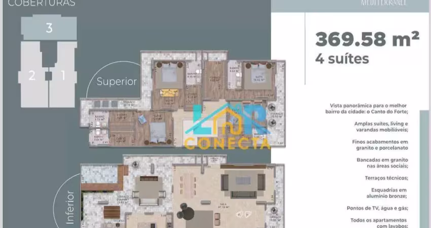 Cobertura com 4 dormitórios à venda, 370 m² por r$ 5.950.000,00 - canto do forte - praia grande/sp