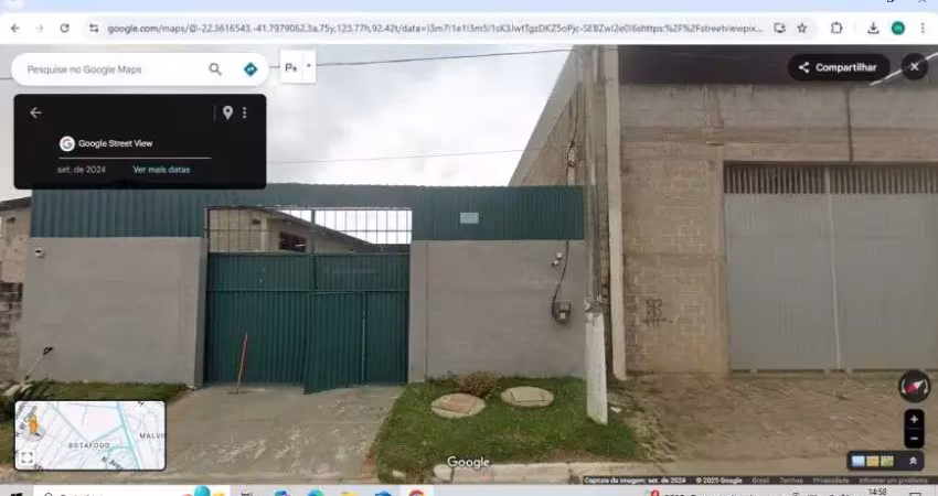 Galpão para locação no novo botafogo em macaé/rj, 120m2, área total 360m2, banheiros e escritório.