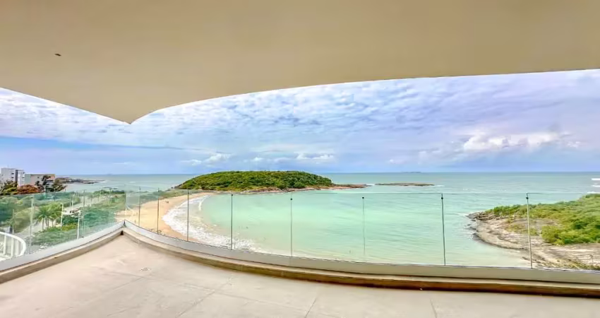 Imperdível: apartamento de luxo com 4 suítes, frente para a bacutia e com vista para a peracanga na enseada azul, guarapari-es
