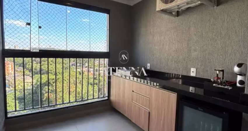 Apartamento com vista linda da sacada gourmet e dormitorio com suite, rica em planejados