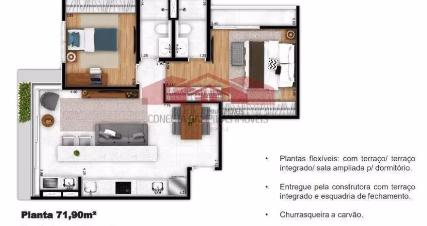 Apartamento para venda em campinas, sousas, 2 dormitórios, 1 suíte, 2 banheiros, 1 vaga