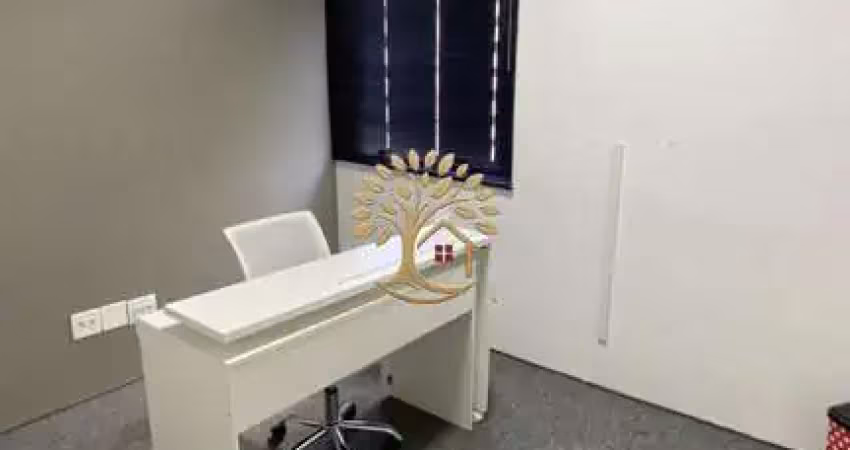 Sala comercial 36m² com recepção, 2 salas (1 com banheiro), copa e banheiro soci