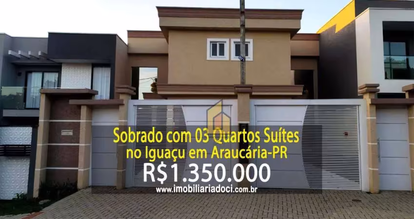 Sobrado com 03 quartos suítes no iguaçu em araucária-pr  - a venda por r$ 1.350.000,00
