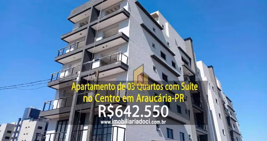 Apartamento de 03 quartos com suíte no centro em araucária-pr  - a venda por r$642.550,00   - entrega prevista para agosto 2025